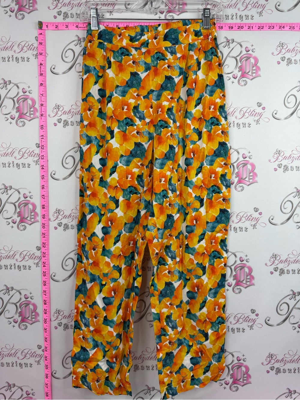 Pants floral flowers  Wide Leg Floral Pants - Yellow white orange blue